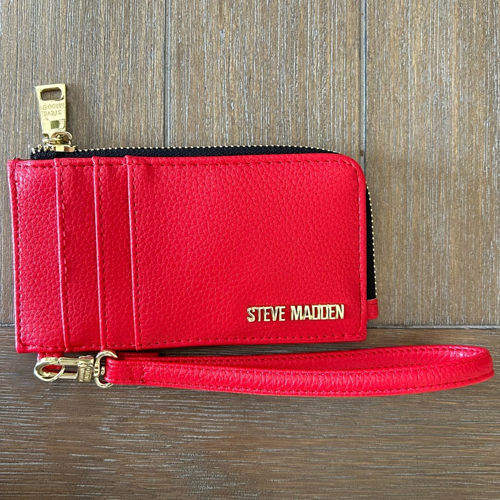 Steve Madden Red Pebbled Leather Wristlet with Gold Hardware